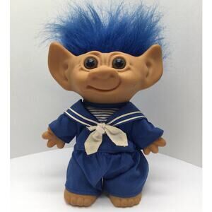 Vintage Troll Doll Wishnik Sailor Blue Suit & Blue Hair Uneeda 8" Tall